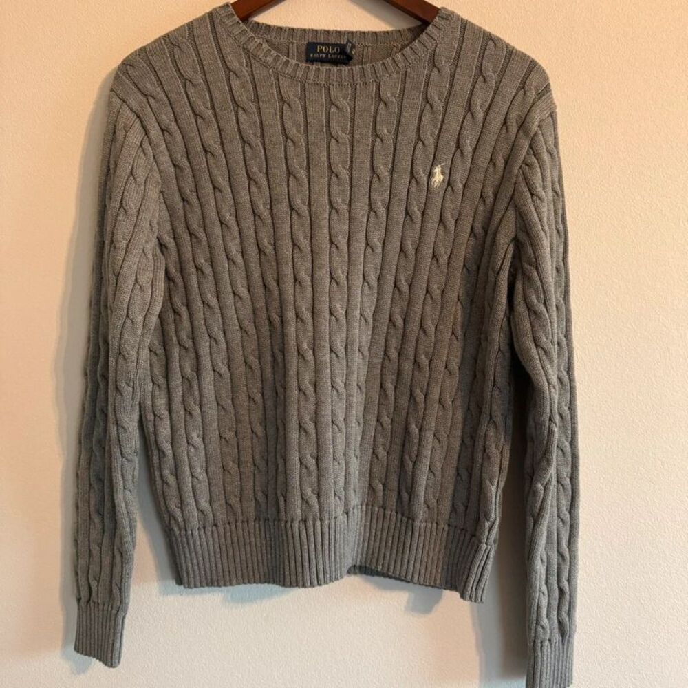 Polo Ralph Lauren Gray Cable Knit Cotton Crewneck Sweater Size XL